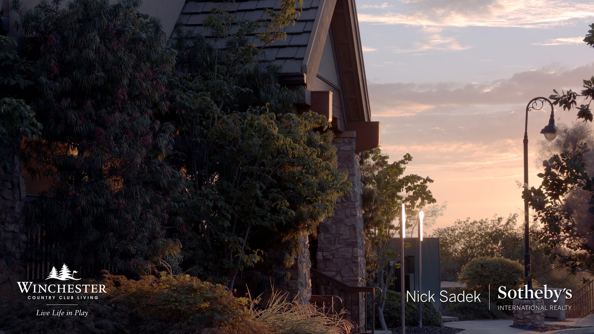 Winchester Country Club clubhouse exterior at dusk
