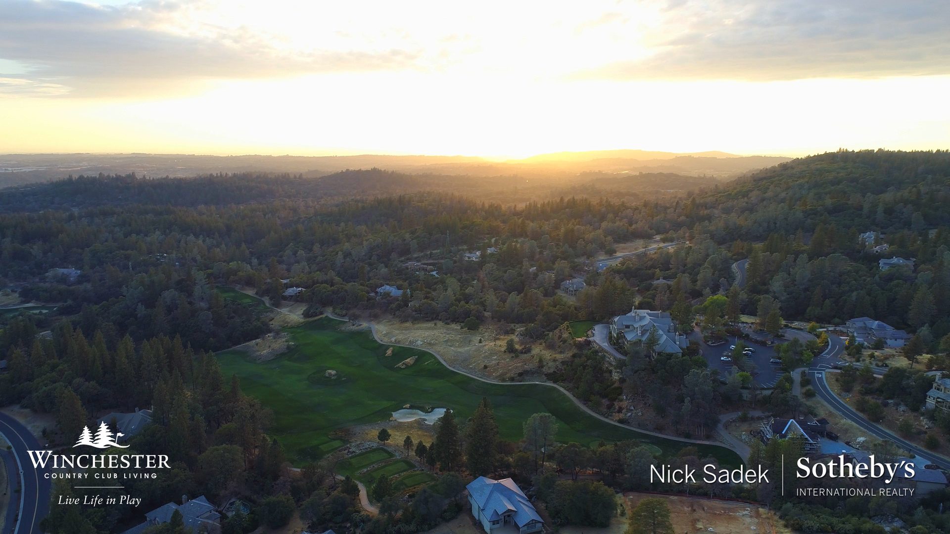 Aerial sunset view of the entire Winchester golf community